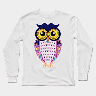 Cool Funky Night Owl Colorful Bird Long Sleeve T-Shirt